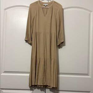 Gibson Latimer Three Quarter Sleeve Tan Dress